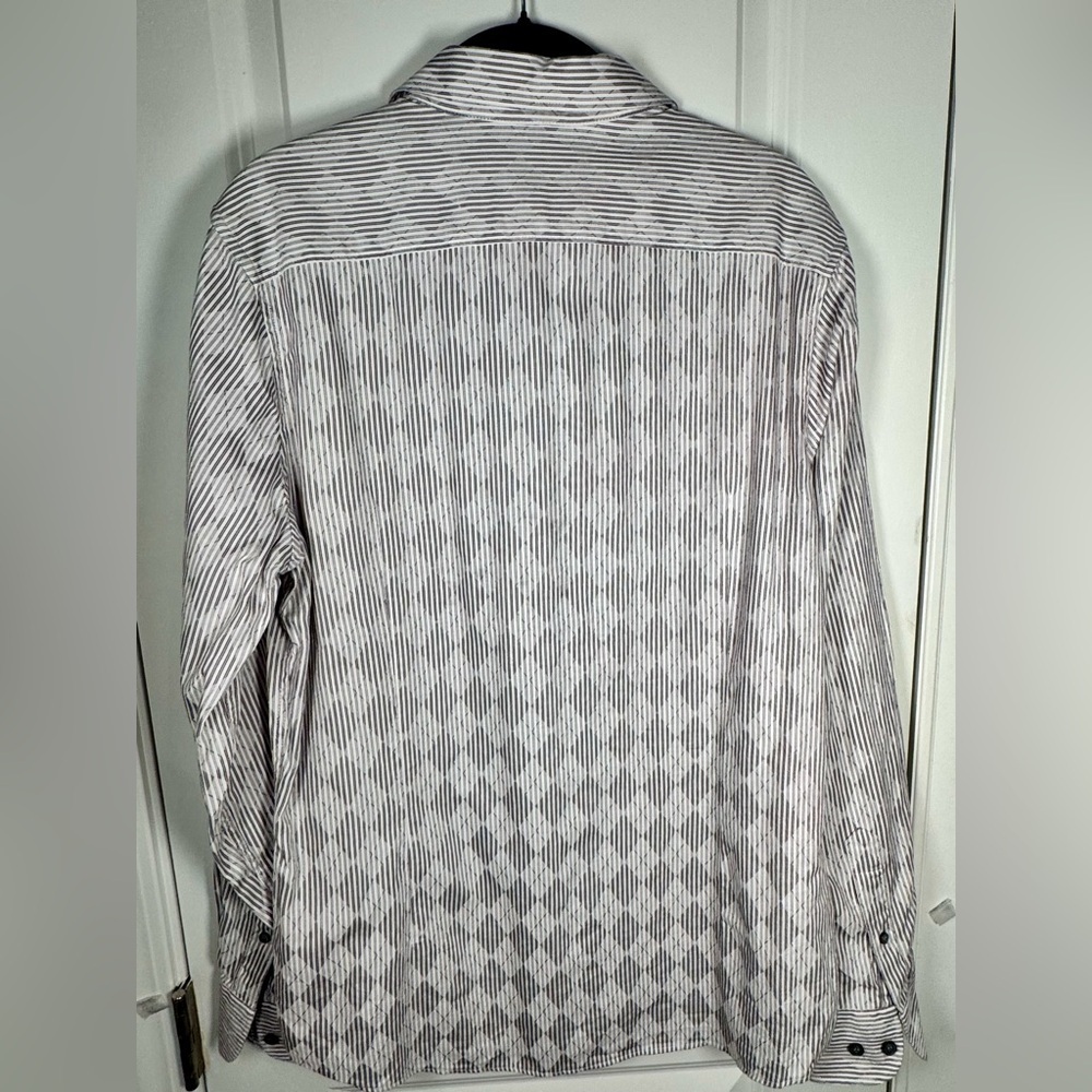 Murano Slim Fit Gray White Textured Stripe Diamond Weave Shirt Men’s M - Picture 4 of 9